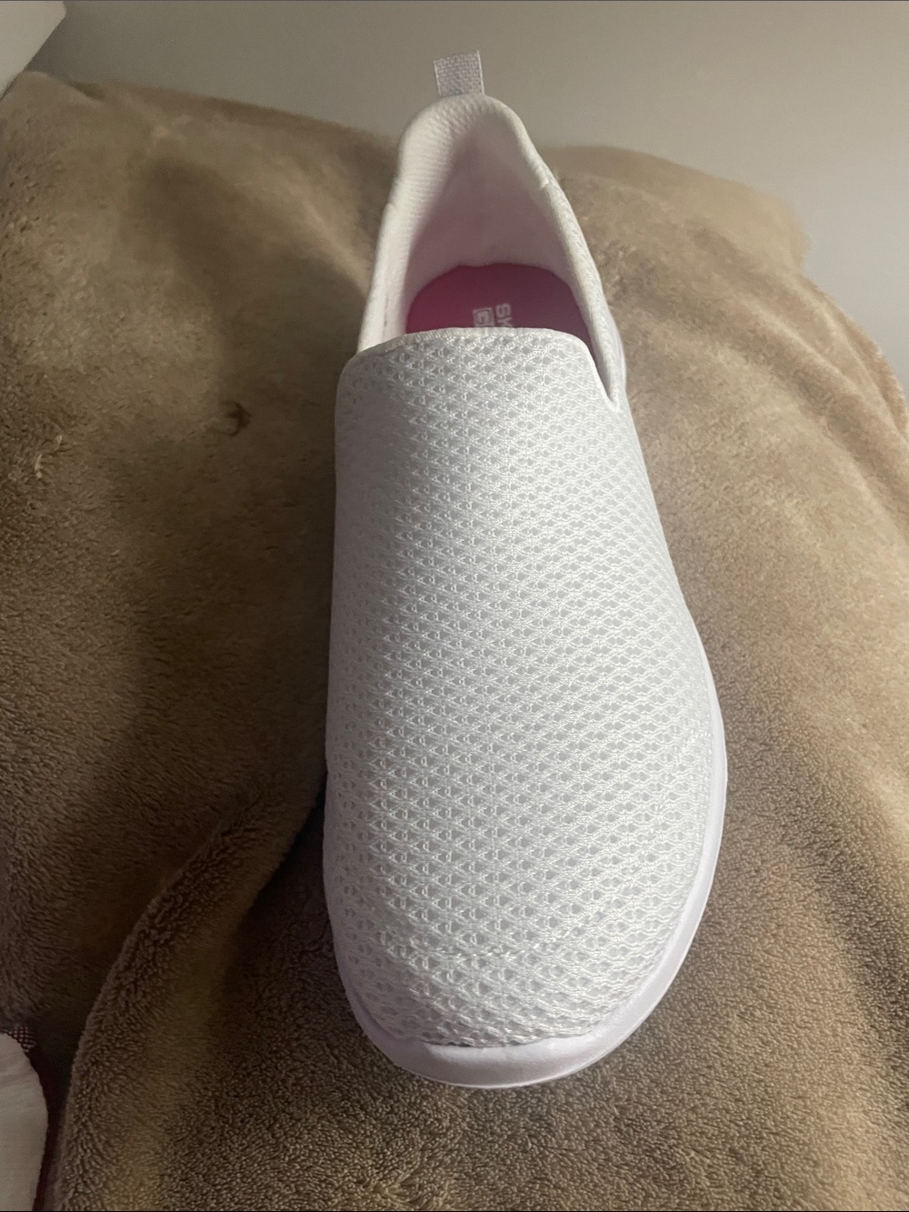 Skechers White Slip-On Mesh Sneaker with Pink Insole